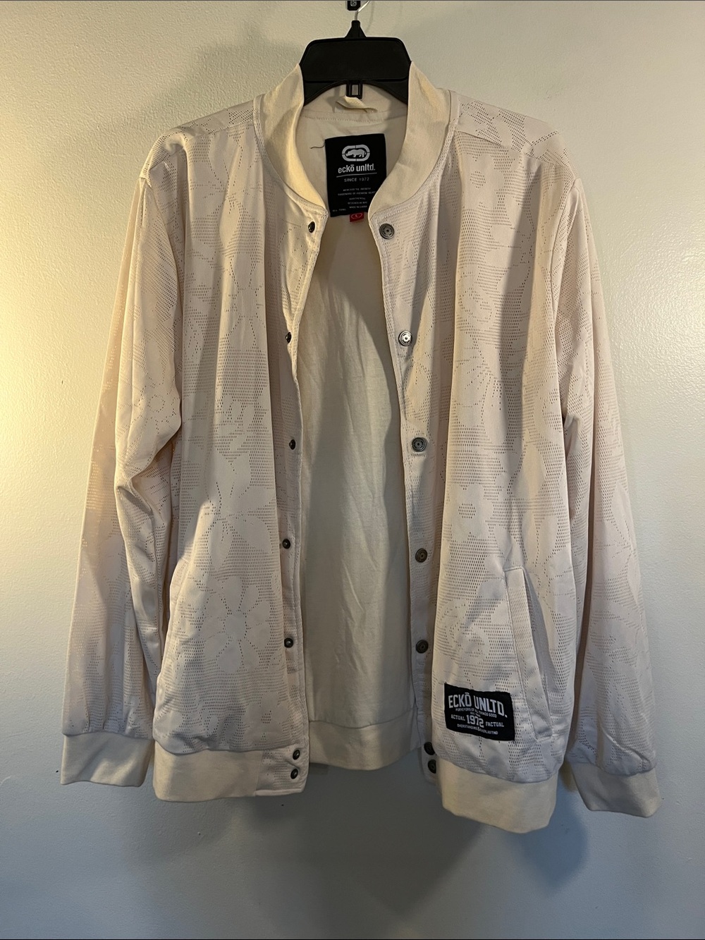 Ecko Unlimited Men’s Cream Perforated Bomber Jacket